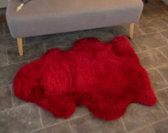 Genuine Sheepskin Rug 100% Natural Grade A Bright Red Quality British Sourced Moorland Hide Pelt Large Single Double Quad