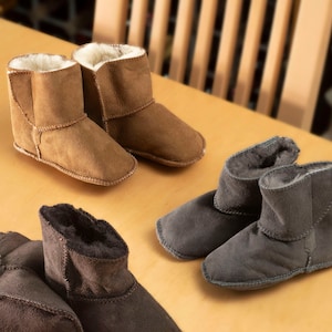 Childrens Babies Sheepskin Booties Luxury Shearling Lining Suede Outer Ripper Fastened Boot Slipper Cold Weather Lambland Hand Crafted