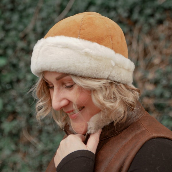 100% Sheepskin Tub Hat Beanie Hand Crafted Men's Winter Hat Womens Ladies Double Faced Premium Sheepskin Hats