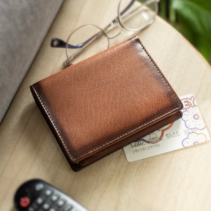 Men's Luxury Leather Practical Tri-Fold Organiser Wallet Burnished Effect RFID Blocking Scan Protected