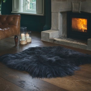 Eco Tanned Dark Grey Icelandic Double Sheepskin Premium Luxury Hand Sewn Long Wool Pile