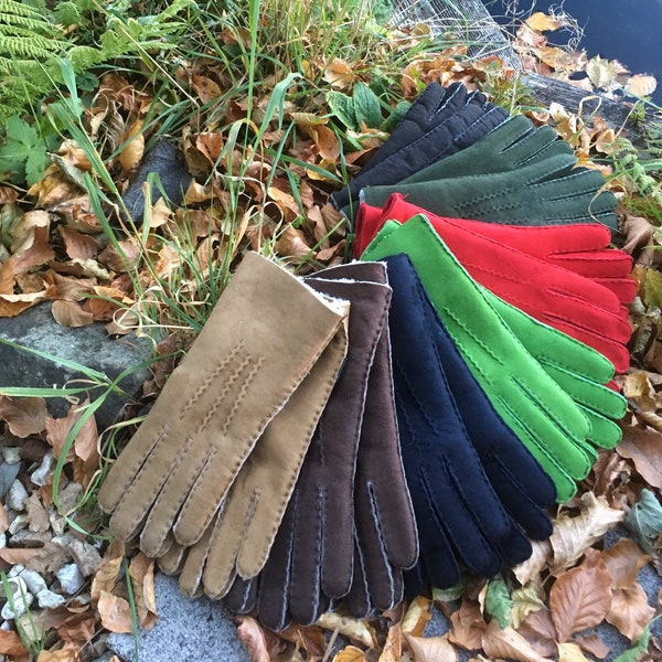 Damen Handgenähte echte Lammfell Handschuhe Kaltes Wetter Winter Luxus super weicher Scherling Made in Portugal Handarbeit Lammland Damen