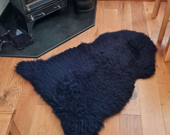 Genuine Sheepskin Rug 100% Natural Grade A Navy Blue Quality British Sourced Moorland Hide Pelt Large Single Double Quad