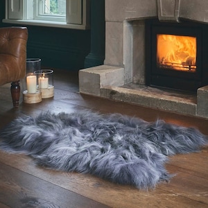 Genuine Sheepskin Rug 100% Natural Grade A Eco Tanned Natural Grey Quality Icelandic Silky Soft Hide Pelt Large Single