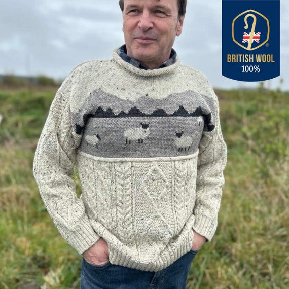 Jumper British Aran Wool Buy British Wool Aran Sweater: Sheep Knit Jumper, UK Made Online In India 