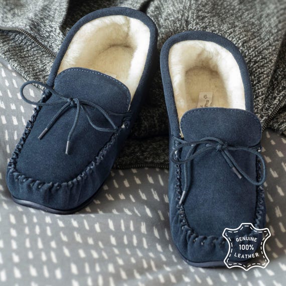 Pantoufles Hommes En Cuir Doublées Laine Mouton - Taille 40-46 - Semelle Anti-dérapante