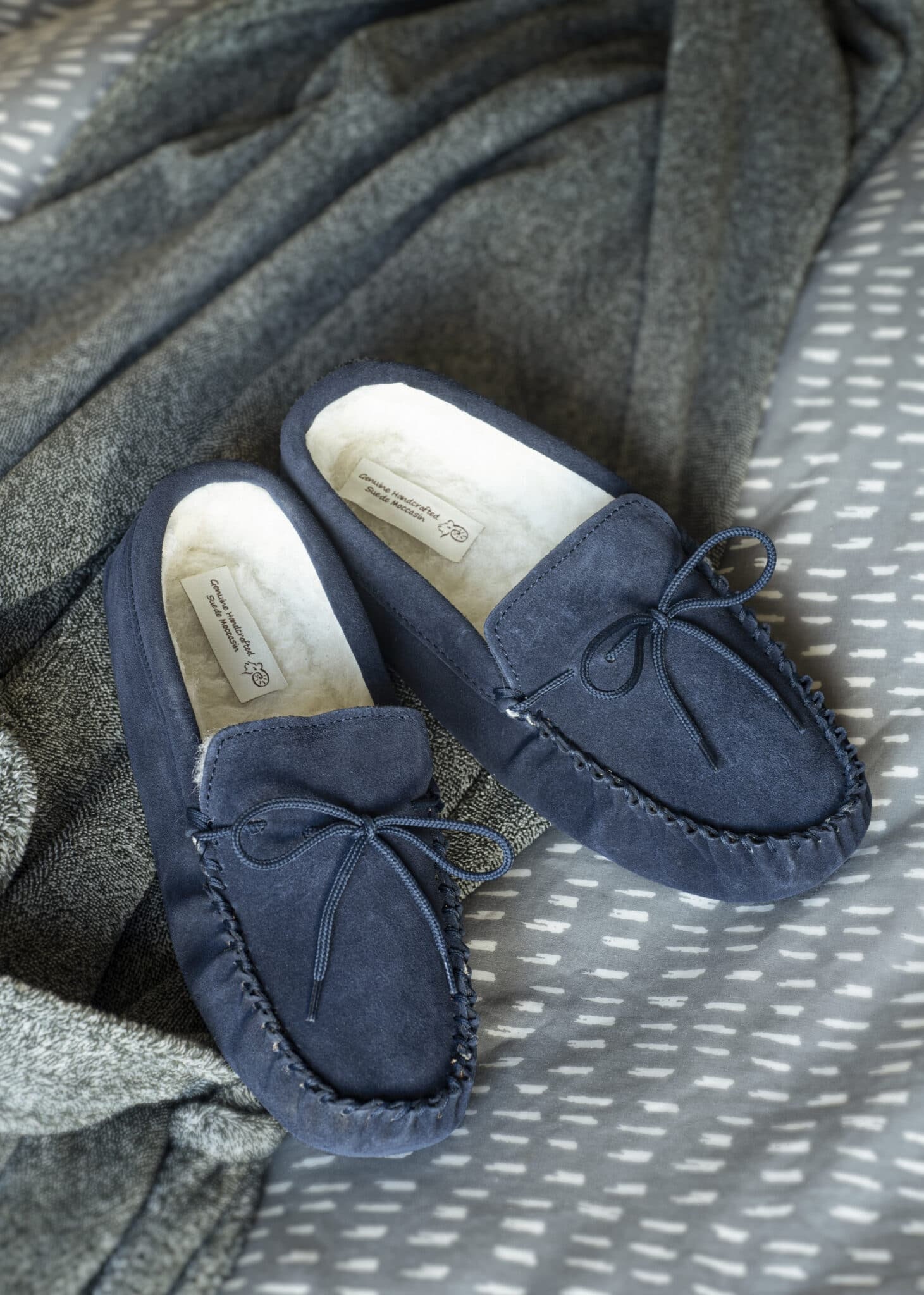 Mens Sheepskin Moccasin Slippers Soft 