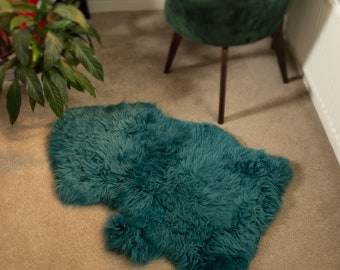 Genuine Sheepskin Rug 100% Natural Grade A Teal Blue Quality British Sourced Moorland Hide Pelt Large Single Double Quad