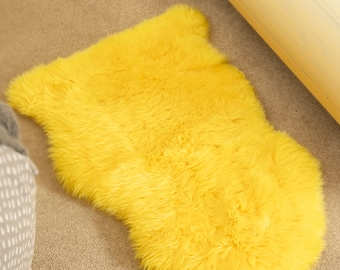 Genuine Sheepskin Rug 100% Natural Grade A Eco Tanned Yellow Quality New Zealand Sourced Silky Soft Hide Pelt Large Single