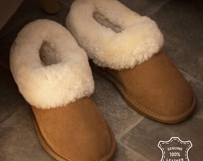 Womens Sheepskin Slip On Bootie Slippers Chestnut Brown Lightweight EVA Sole Shearling Lining Boot House Shoes Ladies Lambland Handcrafted