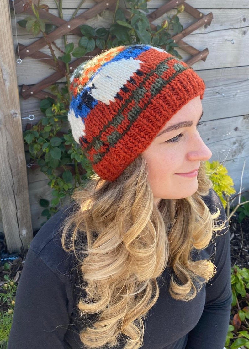 Hand Knitted Wool Beanie with Sheep Design Ladies Womens Fair Etsy