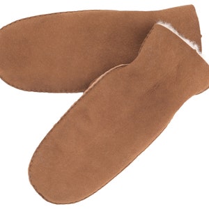 Womens Luxury Genuine Sheepskin Hand Stitched Sheepskin Mittens with Roll Up Roll Down Cuffs Wool Out Detail Shearling Lining Tan Lambland zdjęcie 2