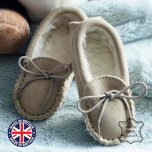 Childrens Sheepskin Moccasin Slippers Soft Suede Leather Sole with Sheep Wool Lining Lace Tie Kids Lambland UK Made Handcrafted Moccasins