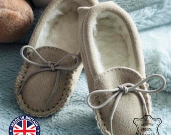 Childrens Sheepskin Moccasin Slippers Soft Suede Leather Sole with Sheep Wool Lining Lace Tie Kids Lambland UK Made Handcrafted Moccasins
