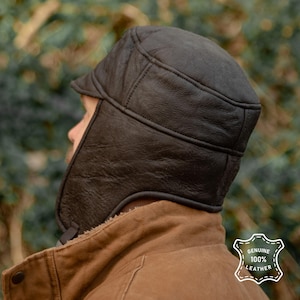 Men's Sheepskin Leather Trapper Hat with Ear Flaps