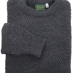 Mens Spare Yarn 100% Wool Hand Knitted Jumper Fine Knit Unlined Aran Sweater Charcoal Grey Fair Trade Fitted Pullover UK Made Country Wear image 2