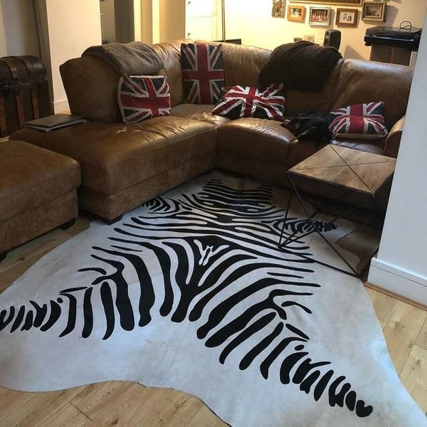 Large Zebra Print Cow Hide Rug