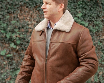 Herren Aviator Finished Jacke Luxus Premium Leder Außen warm Schaffell Shearling Futter Qualität Kleidung Mitte Reißverschluss Taschen Brust 36 - 50