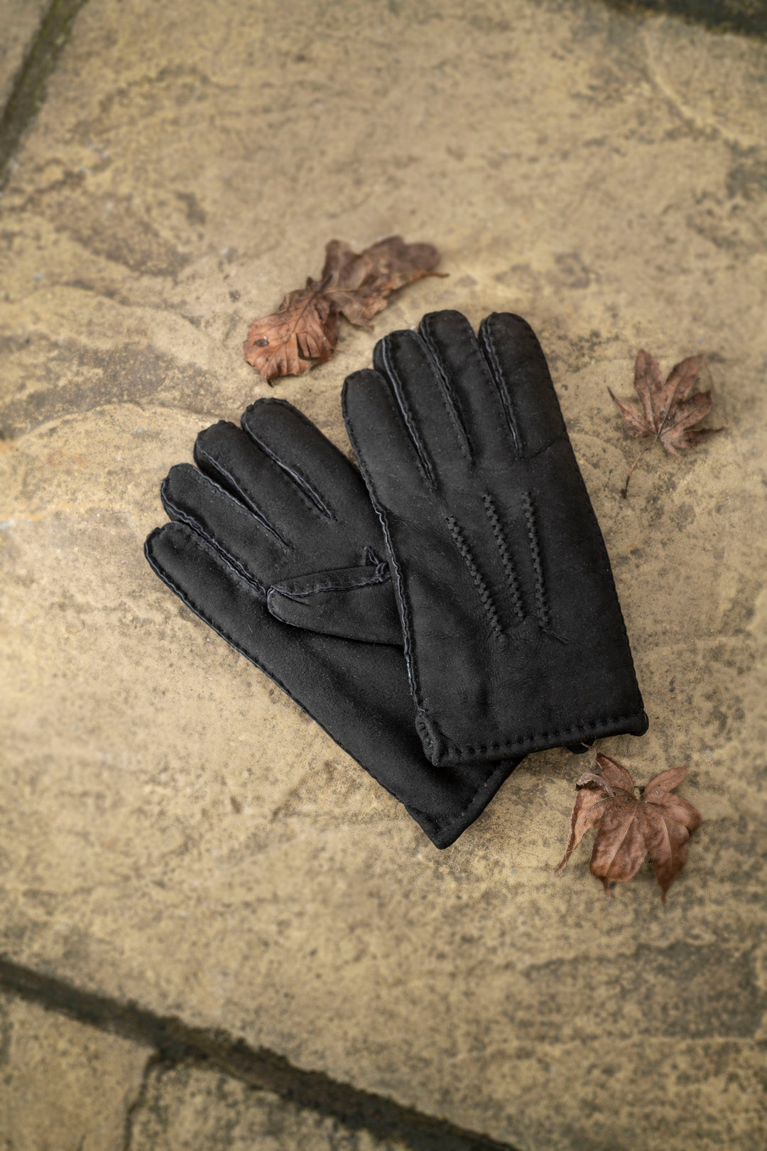 Men's Luxury Genuine Classic Sheepskin Hand Stitched Gloves Suede Outer ...