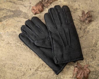 Men's Luxury Genuine Classic Sheepskin Hand Stitched Gloves Suede Outer Shearling Inner Lambland Tan Black  Brown Supreme Quality