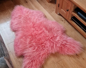 Luxury Eco Tanned Icelandic Sheepskin Single Real Shearling Thick Wool Pile Suede Back Natural Anti Slip Lambland Bright Pink