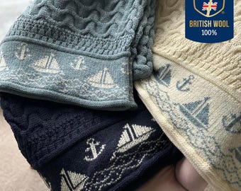 Manta de lana Aran británica: manta de punto náutico, extragrande