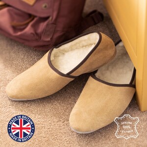 Mens Sheepskin Slippers: UK Handcrafted Suede Slides with Shearling Lining