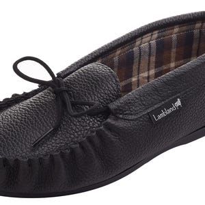 Mens Handcrafted Leather Moccasin Slippers: Lambland UK, Tie Vamp image 3