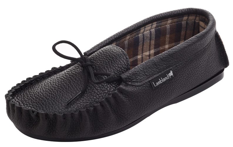 Mens Handcrafted Leather Moccasin Slippers: Lambland UK, Tie Vamp image 3