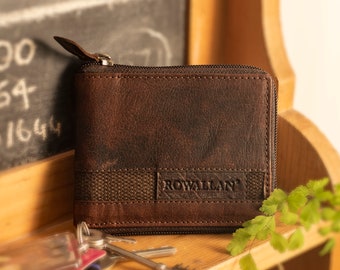 Men's Rustic Brown Wallet Zip Round Billfold Real Distressed Hunter Vintage Buffalo Leather Wallets With Gift Box