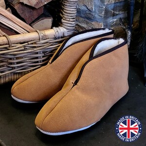 Lambswool Pixie Boot Slippers: Handmade Sheepskin Suede Sole House Shoes