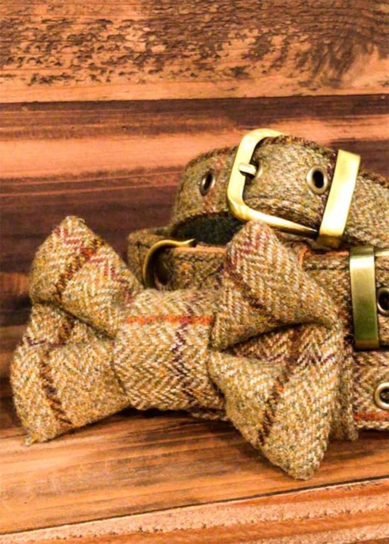 Luxury Tweed Dog Collar Bow Tie UK Made
