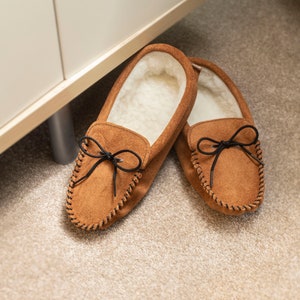 Womens Sheepskin Moccasin Slippers Soft Suede Leather Sole Natural Sheep Wool Lining Lace Tie Ladies Lambland UK Made Handcrafted Moccasins