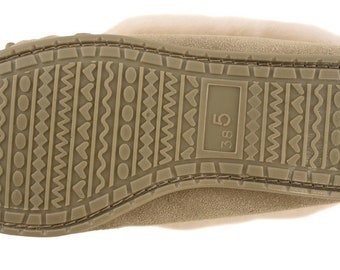Womens Sheepskin Moccasin Slippers Beige Rubber PVC Sole