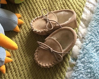 Childrens Sheepskin Moccasin Slippers Soft Suede Leather Sole with Sheep Wool Lining Lace Tie Kids Lambland UK Made Handcrafted Moccasins