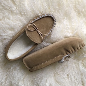 Womens Premium Sheepskin Moccasin Slippers Soft Suede Sole with Shearling Lining Lace Tie Ladies Lambland UK Made Handcrafted Moccasins