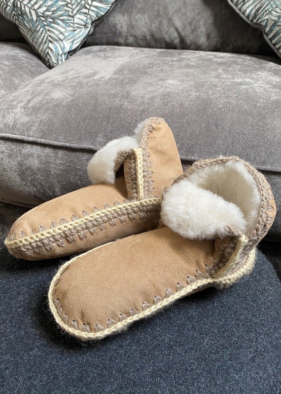 Ladies Luxury Genuine Real Sheepskin Bootie Sock Slippers With Etsy