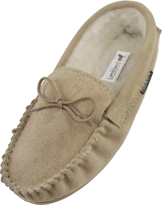 Buy Mens Sheepskin Moccasin Slippers Rubber PVC Sole With