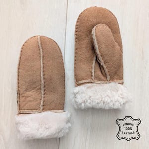 Guantes de piel de oveja para bebés y niños, forro de piel de oveja de lujo, exterior de gamuza, enrollables, para clima frío, hechos a mano.
