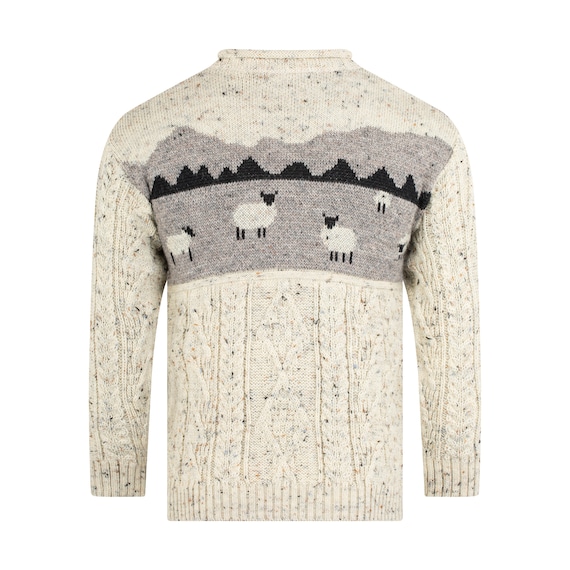 【foufou】“sheep is coming to town” jumper Kids' 100% British Wool Sheep Scene Tunic Jumper Natural
