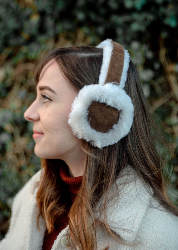 Womens Sheepskin Suede Luxury Ear Warmers Earmuffs Easy Folding