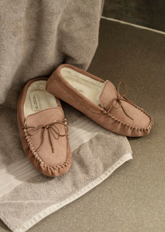 Mens Sheepskin Moccasin Slippers Soft 