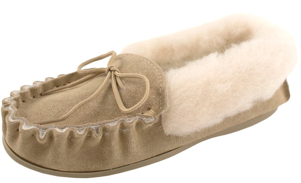 ◆KOMOREBI MUSEUM◆ Cup sole suede lamb shearling buckle lon Womens Sheepskin Moccasin Slippers Beige Rubber PVC Sole