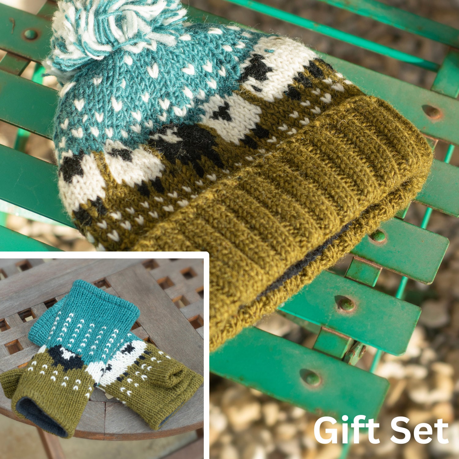Chunky Knit Sheep Fingerless Mittens and Headband Set - Khaki