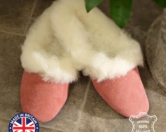 Pink Sheepskin Slippers: Handmade Suede Mules with Wool Lining