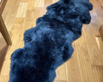 Genuine Sheepskin Rug 100% Natural Grade A Eco Tanned Navy Coloured Quality New Zealand Sourced Silky Soft Hide Pelt Large Double