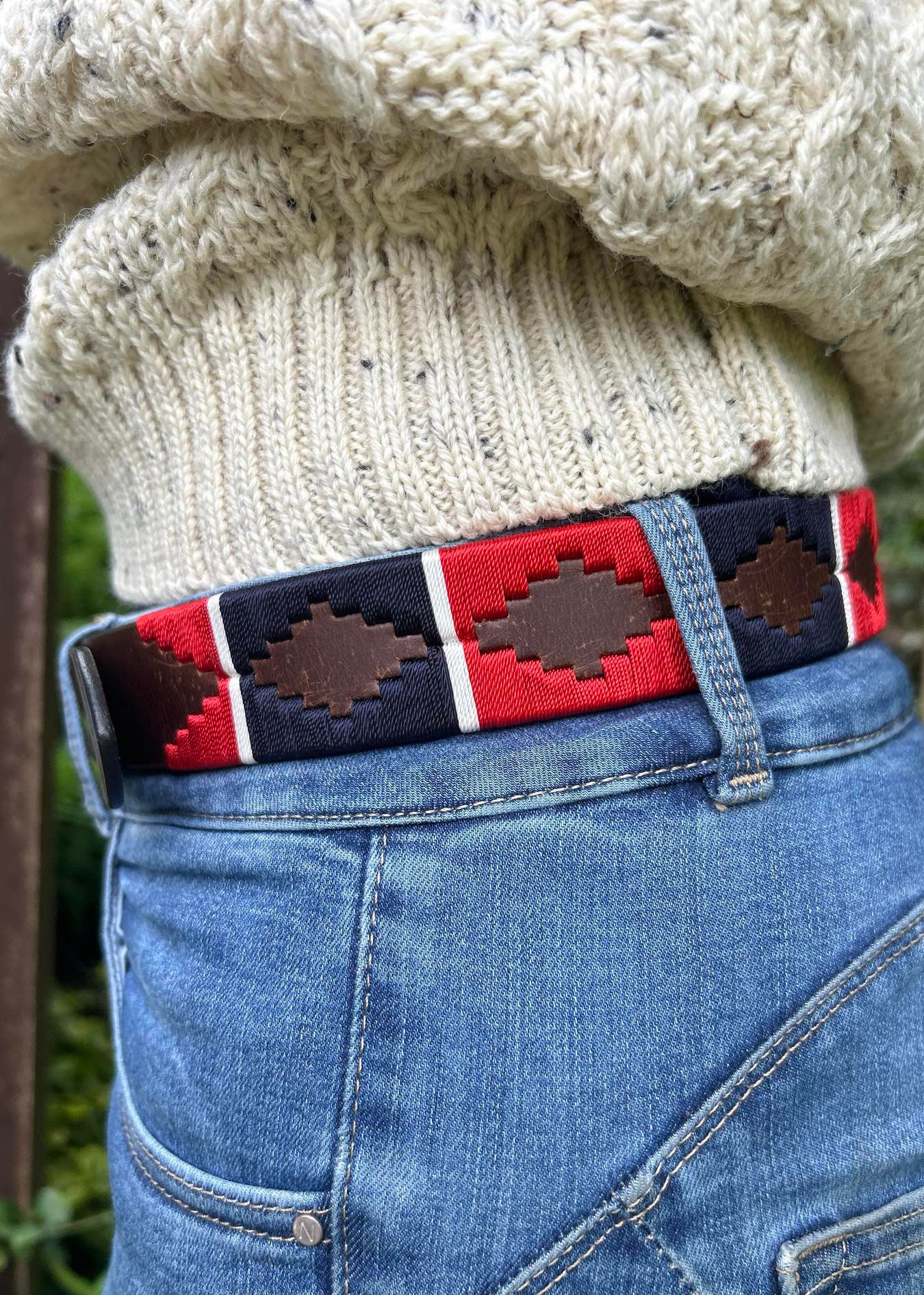 Brown Navy and Red Polo Belt The Barker Belt: Brown/Navy/Claret/Stone main image 2