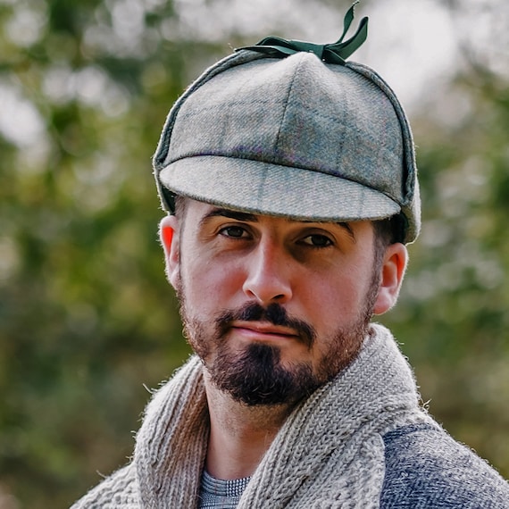 Men's Wool Tweed Deer Stalker Hunter Hat Quilted GOTS Certified Organic  Cotton Lining Ribbon Tie Back Front & Rear Peak Lambland UK Made -   Canada