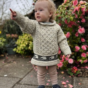 Kids&#39; 100% British Wool Sheep Border Tunic Jumper Natural Fair Trade Fitted Pullover UK Made Country Wear Sweater