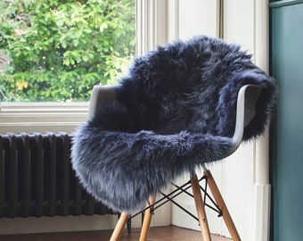 Genuine Sheepskin Rug 100% Natural Grade A Eco Tanned Navy Blue Quality New Zealand Sourced Silky Soft Hide Pelt Large Single